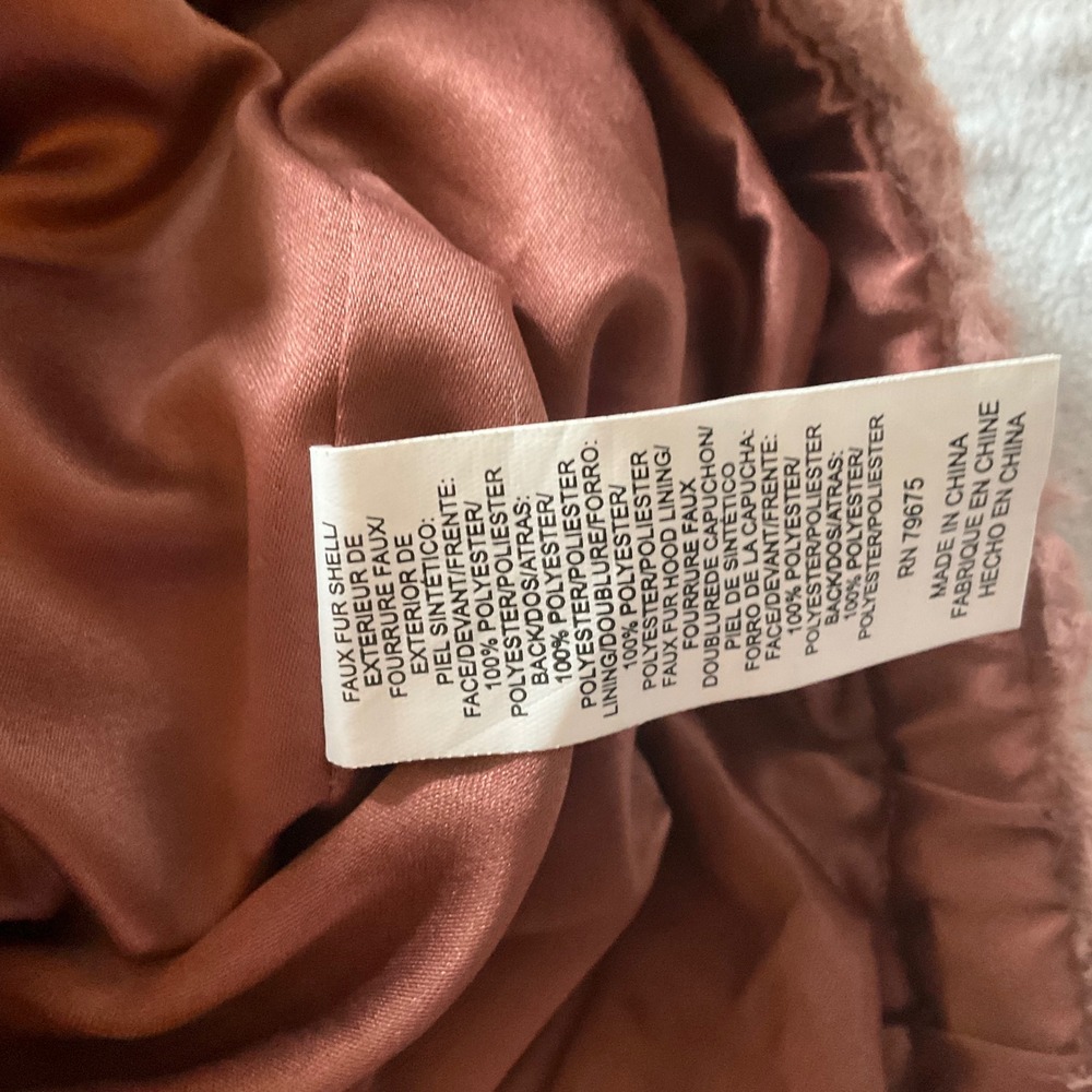 Lucky Brand Faux Fur Hooded‎ Zip-Up Jacket XS Mauve Pink Fuzzy Cozy - Picture 5 of 6